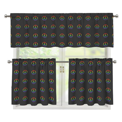 Rainbow LGBT Peace Sign Pattern Print 3 Piece Kitchen Curtains