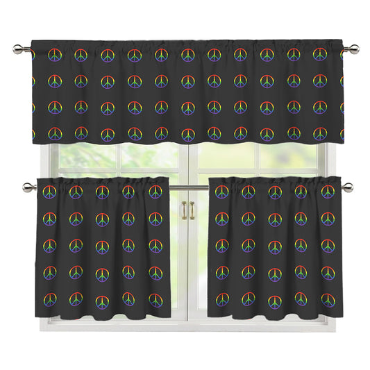 Rainbow LGBT Peace Sign Pattern Print 3 Piece Kitchen Curtains