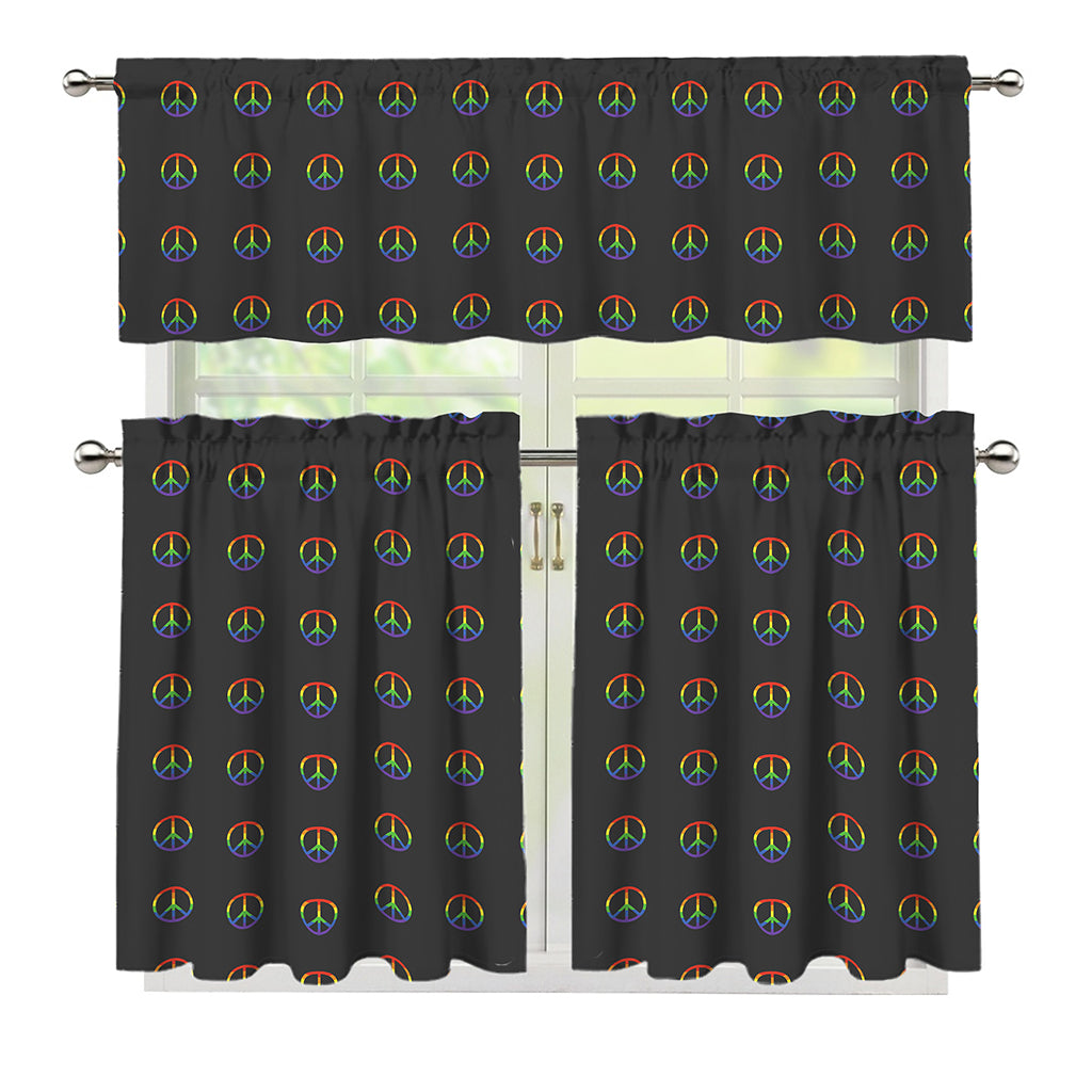 Rainbow LGBT Peace Sign Pattern Print 3 Piece Kitchen Curtains