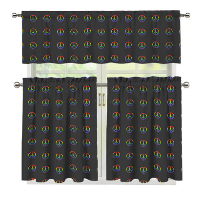 Rainbow LGBT Peace Sign Pattern Print 3 Piece Kitchen Curtains