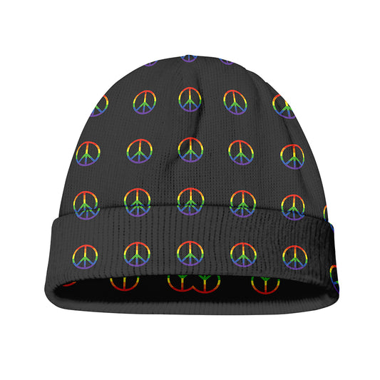Rainbow LGBT Peace Sign Pattern Print Beanie