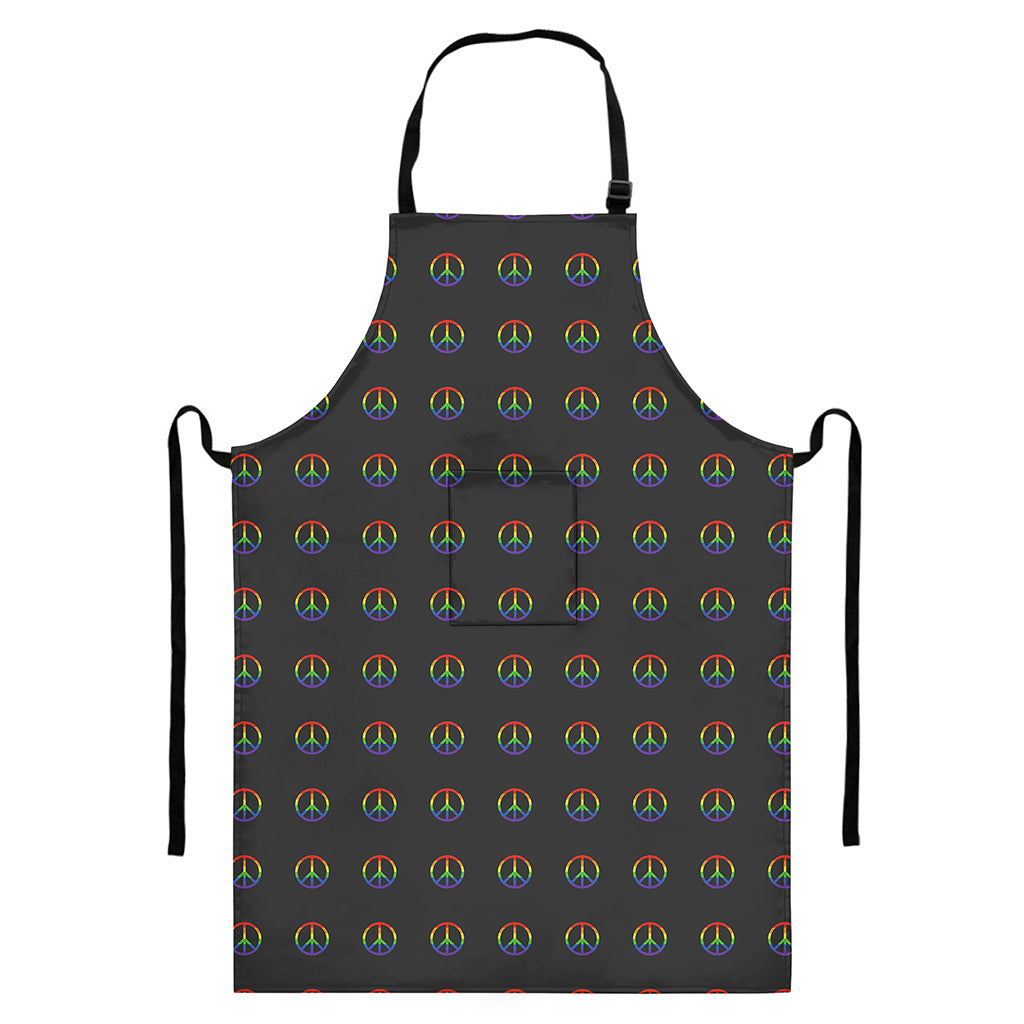 Rainbow LGBT Peace Sign Pattern Print Bib Apron With Pocket