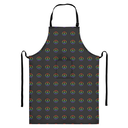 Rainbow LGBT Peace Sign Pattern Print Bib Apron With Pocket
