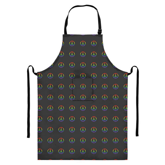 Rainbow LGBT Peace Sign Pattern Print Bib Apron With Pocket