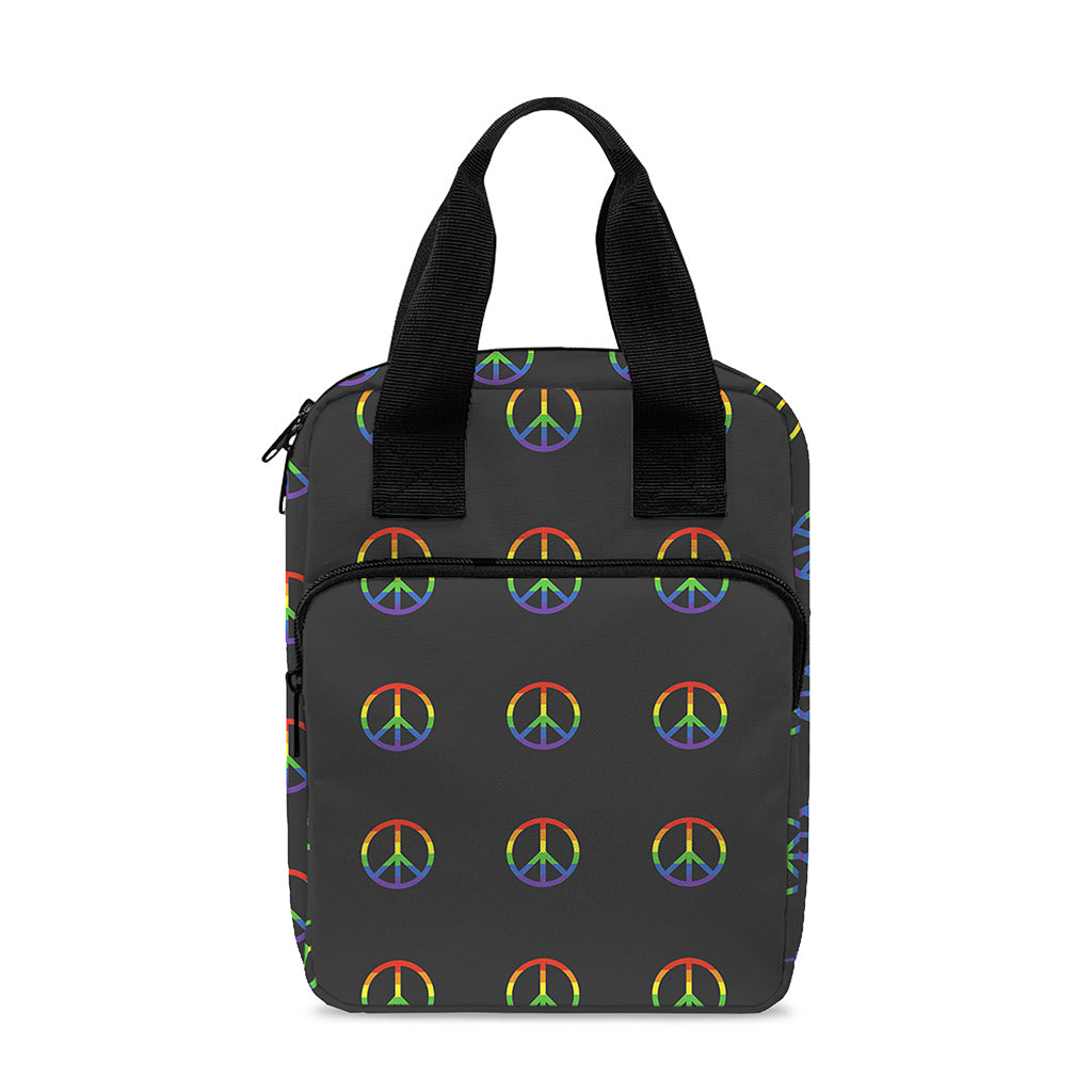 Rainbow LGBT Peace Sign Pattern Print Bible Tote Bag