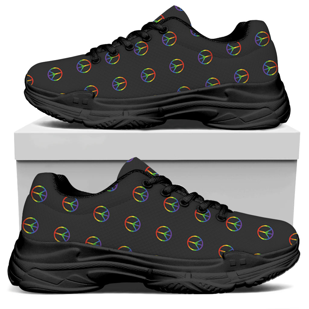 Rainbow LGBT Peace Sign Pattern Print Black Chunky Shoes