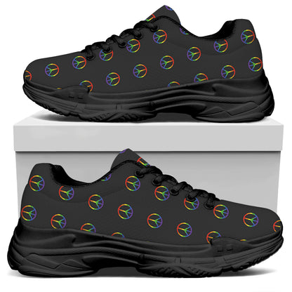 Rainbow LGBT Peace Sign Pattern Print Black Chunky Shoes