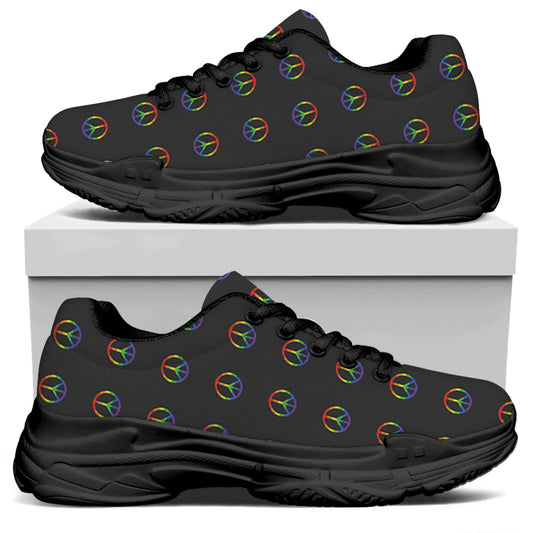Rainbow LGBT Peace Sign Pattern Print Black Chunky Shoes