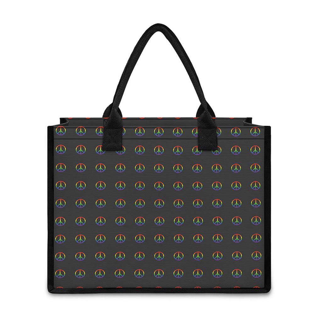 Rainbow LGBT Peace Sign Pattern Print Canvas Tote Bag