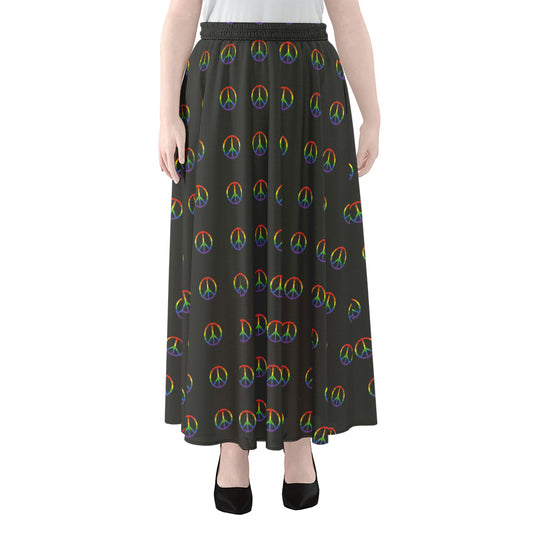 Rainbow LGBT Peace Sign Pattern Print Chiffon Maxi Skirt