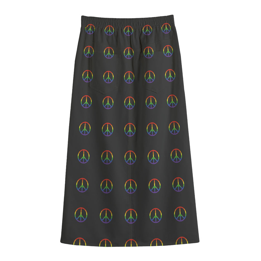 Rainbow LGBT Peace Sign Pattern Print Cotton Front Slit Maxi Skirt