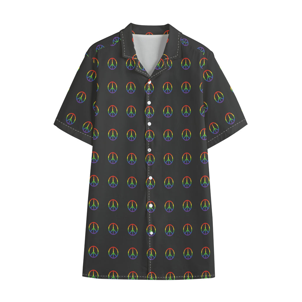 Rainbow LGBT Peace Sign Pattern Print Cotton Hawaiian Shirt
