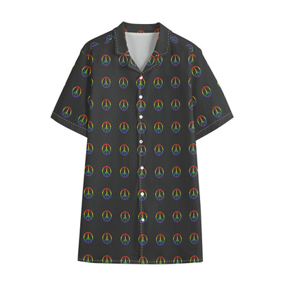 Rainbow LGBT Peace Sign Pattern Print Cotton Hawaiian Shirt