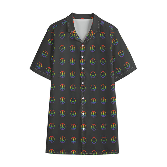 Rainbow LGBT Peace Sign Pattern Print Cotton Hawaiian Shirt