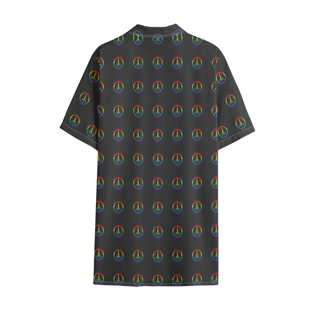 Rainbow LGBT Peace Sign Pattern Print Cotton Hawaiian Shirt