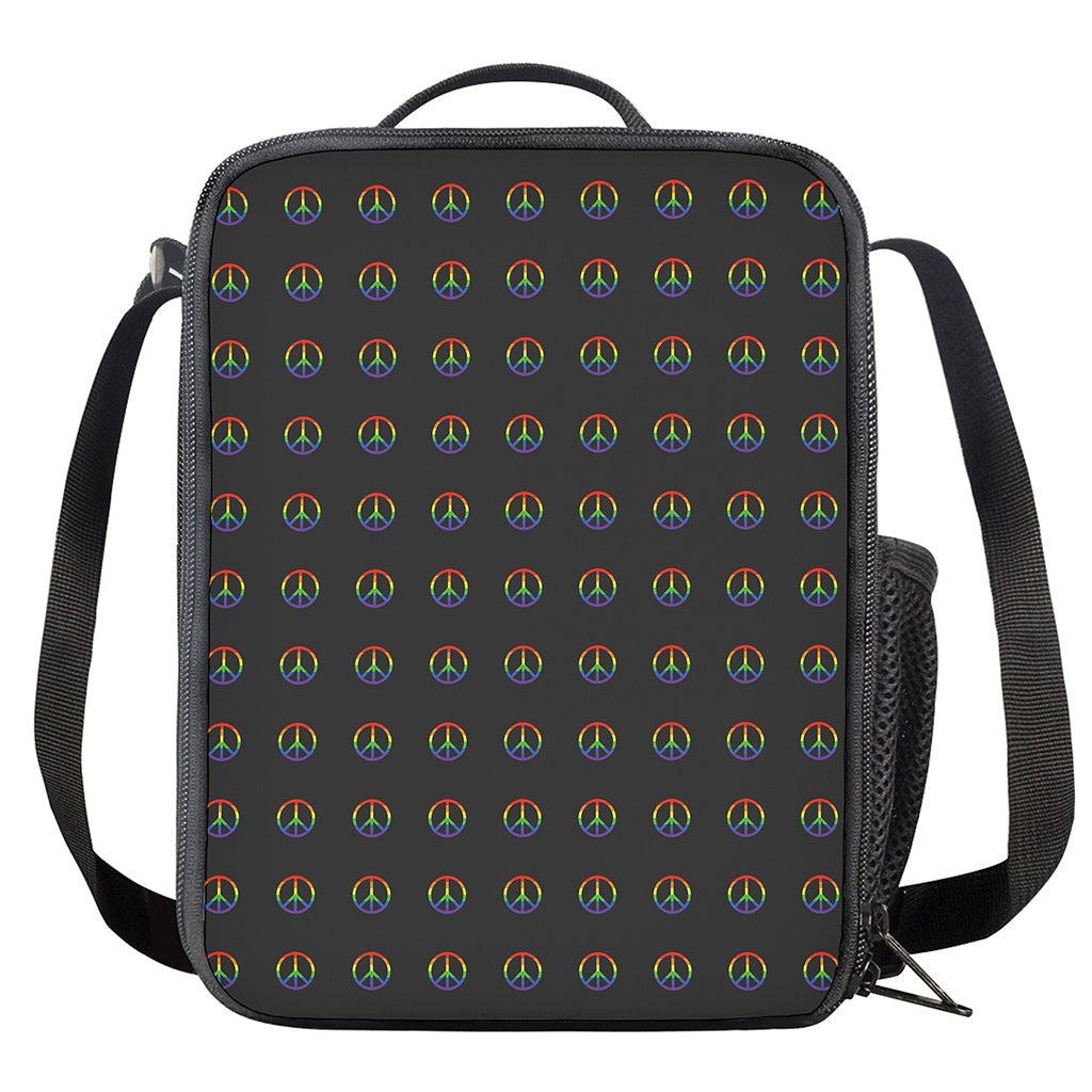 Rainbow LGBT Peace Sign Pattern Print Crossbody Lunch Bag