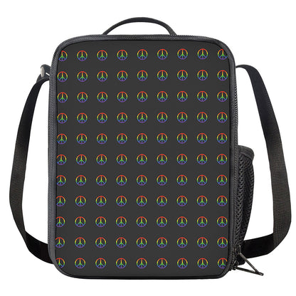 Rainbow LGBT Peace Sign Pattern Print Crossbody Lunch Bag