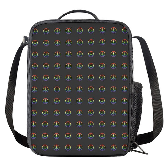 Rainbow LGBT Peace Sign Pattern Print Crossbody Lunch Bag