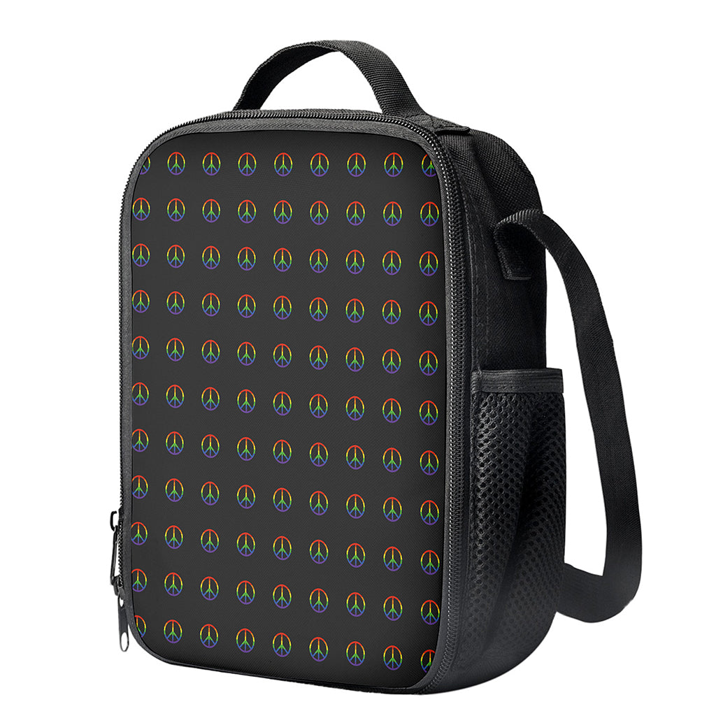Rainbow LGBT Peace Sign Pattern Print Crossbody Lunch Bag