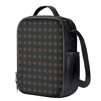 Rainbow LGBT Peace Sign Pattern Print Crossbody Lunch Bag