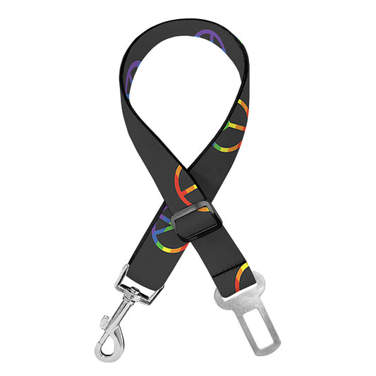 Rainbow LGBT Peace Sign Pattern Print Dog Seat Belt