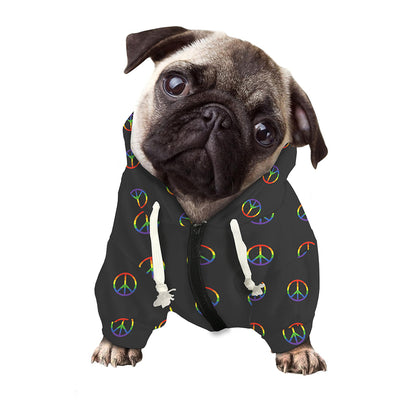 Rainbow LGBT Peace Sign Pattern Print Dog Zip Up Hoodie
