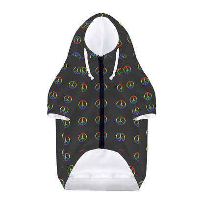 Rainbow LGBT Peace Sign Pattern Print Dog Zip Up Hoodie