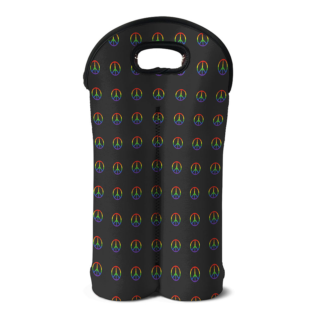 Rainbow LGBT Peace Sign Pattern Print Double Neoprene Wine Tote