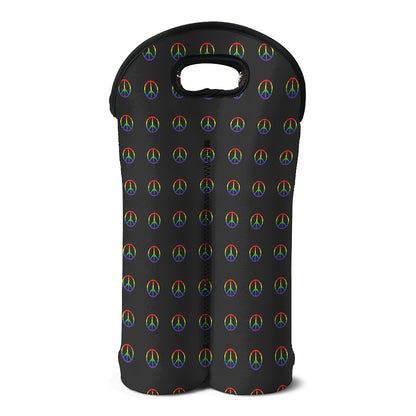 Rainbow LGBT Peace Sign Pattern Print Double Neoprene Wine Tote