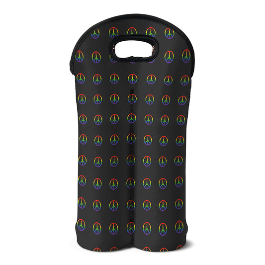 Rainbow LGBT Peace Sign Pattern Print Double Neoprene Wine Tote