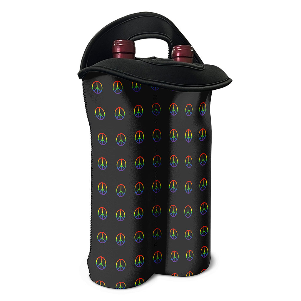 Rainbow LGBT Peace Sign Pattern Print Double Neoprene Wine Tote