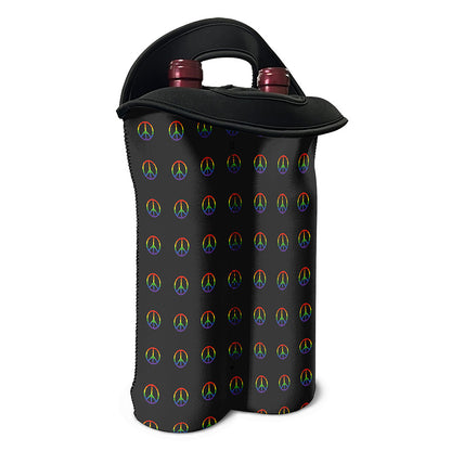 Rainbow LGBT Peace Sign Pattern Print Double Neoprene Wine Tote