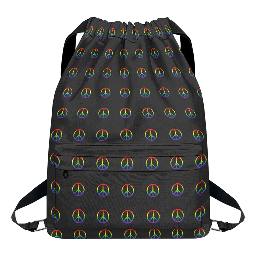 Rainbow LGBT Peace Sign Pattern Print Drawstring Backpack