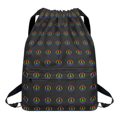Rainbow LGBT Peace Sign Pattern Print Drawstring Backpack