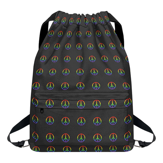 Rainbow LGBT Peace Sign Pattern Print Drawstring Backpack