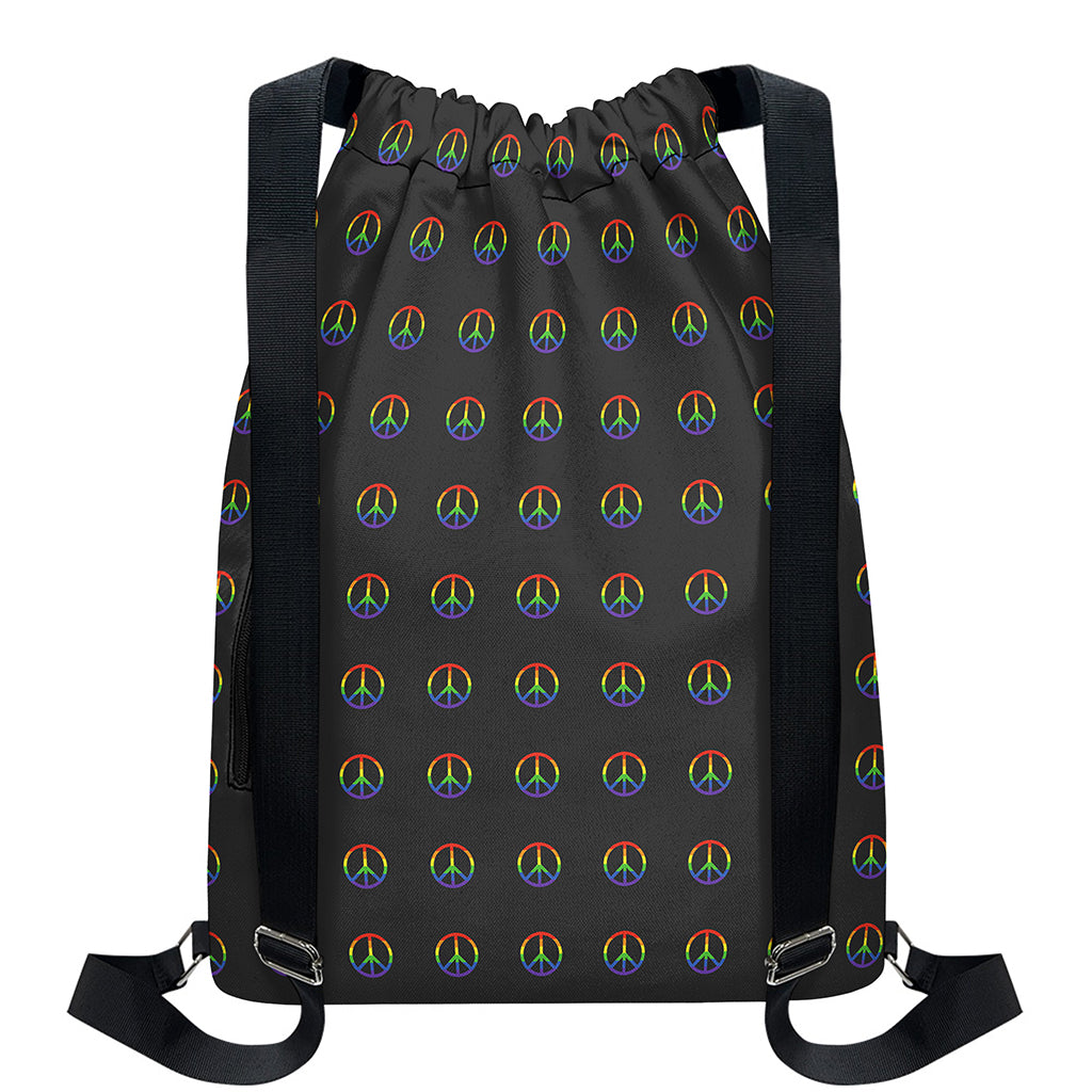 Rainbow LGBT Peace Sign Pattern Print Drawstring Backpack
