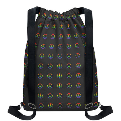 Rainbow LGBT Peace Sign Pattern Print Drawstring Backpack
