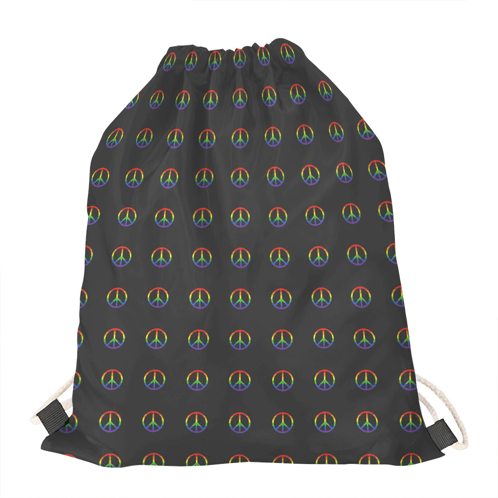 Rainbow LGBT Peace Sign Pattern Print Drawstring Bag