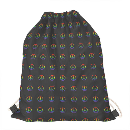 Rainbow LGBT Peace Sign Pattern Print Drawstring Bag