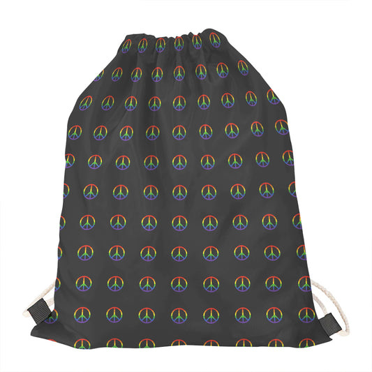 Rainbow LGBT Peace Sign Pattern Print Drawstring Bag
