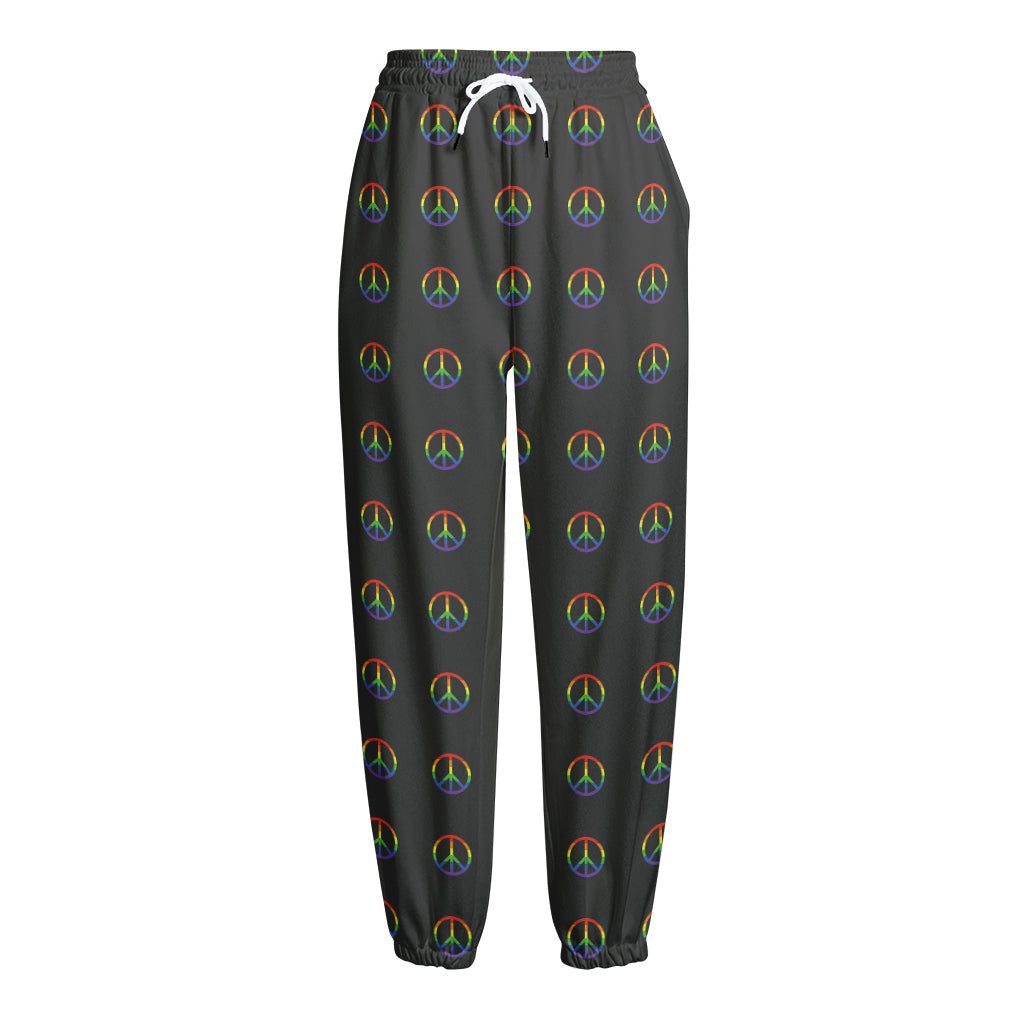 Rainbow LGBT Peace Sign Pattern Print Fleece Lined Knit Pants