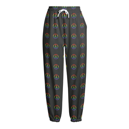 Rainbow LGBT Peace Sign Pattern Print Fleece Lined Knit Pants