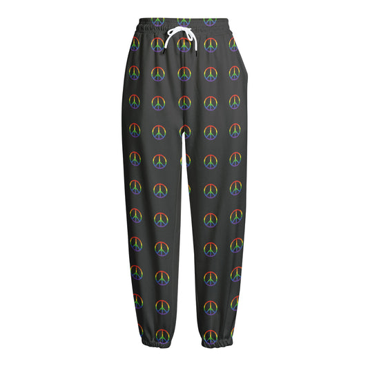Rainbow LGBT Peace Sign Pattern Print Fleece Lined Knit Pants