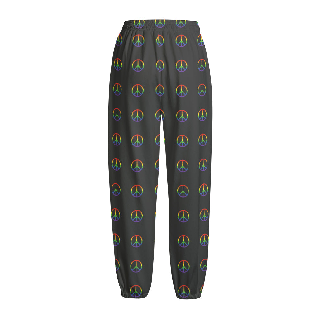 Rainbow LGBT Peace Sign Pattern Print Fleece Lined Knit Pants