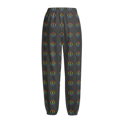 Rainbow LGBT Peace Sign Pattern Print Fleece Lined Knit Pants