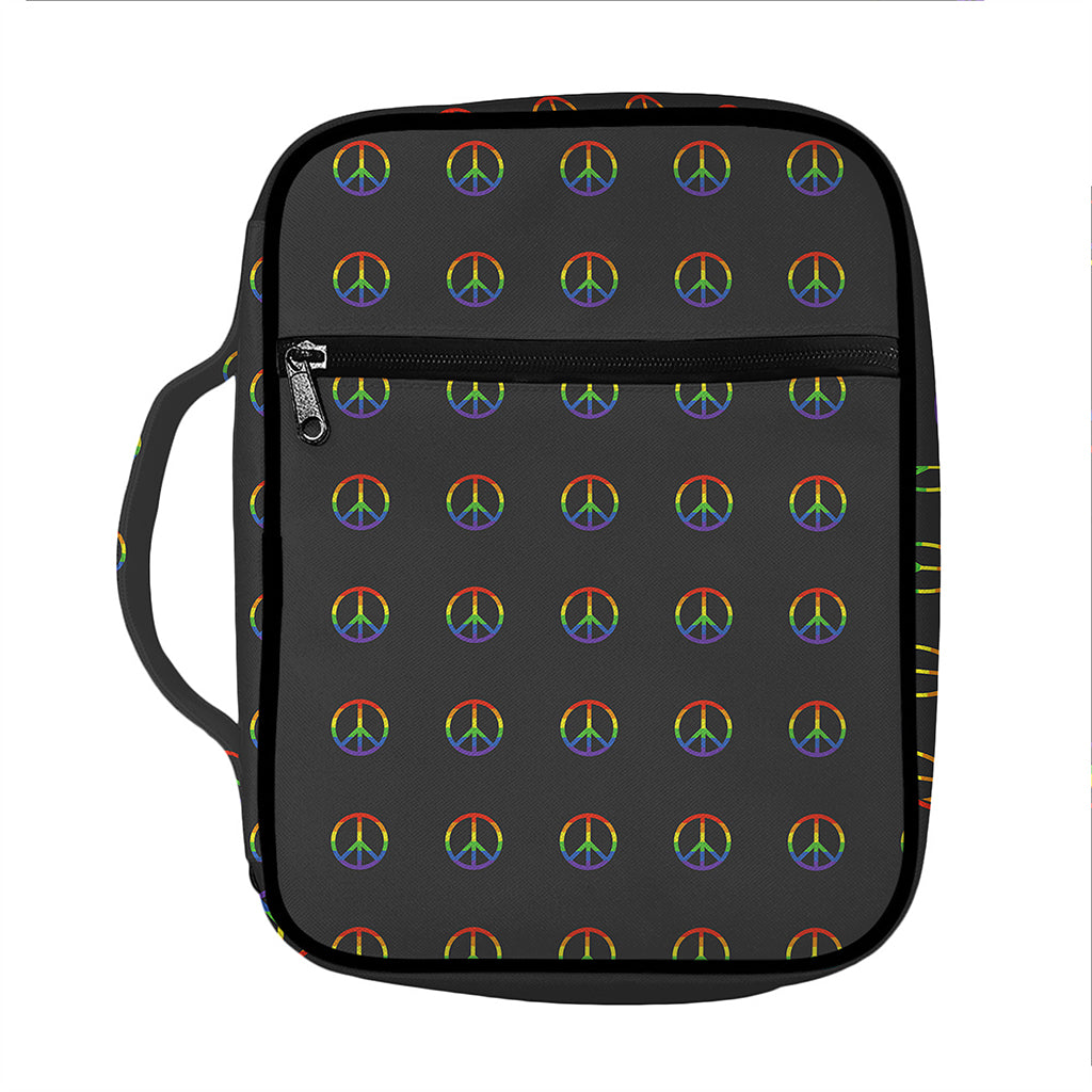Rainbow LGBT Peace Sign Pattern Print Front Pocket Bible Bag
