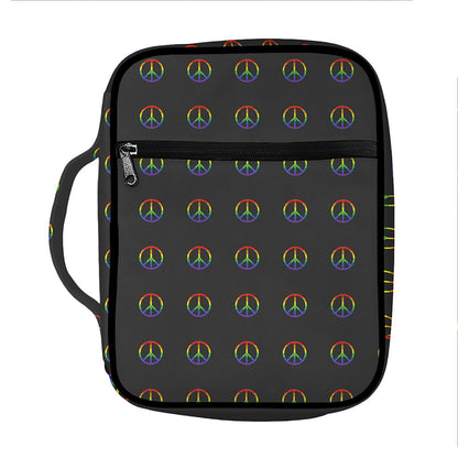 Rainbow LGBT Peace Sign Pattern Print Front Pocket Bible Bag