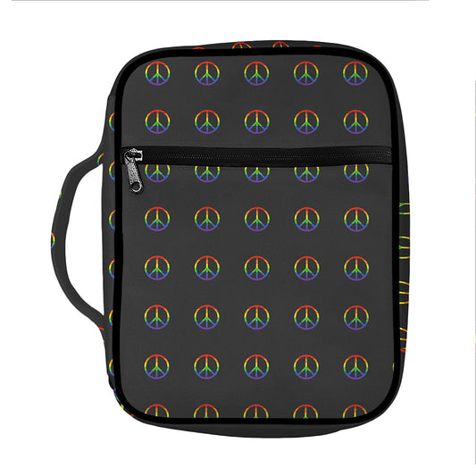 Rainbow LGBT Peace Sign Pattern Print Front Pocket Bible Bag