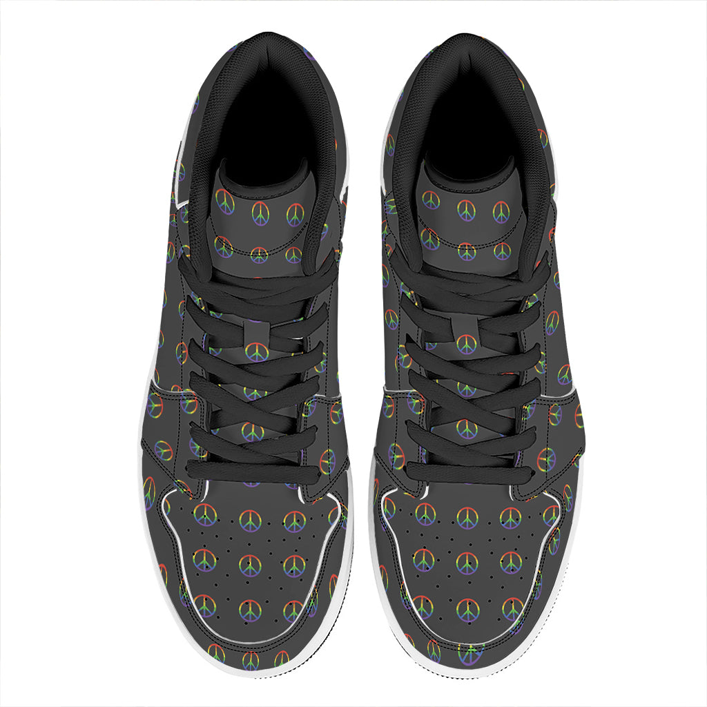 Rainbow LGBT Peace Sign Pattern Print High Top Leather Sneakers