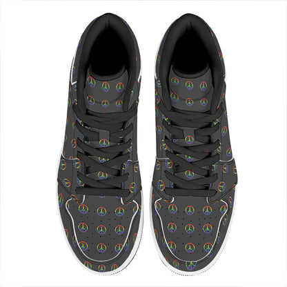 Rainbow LGBT Peace Sign Pattern Print High Top Leather Sneakers